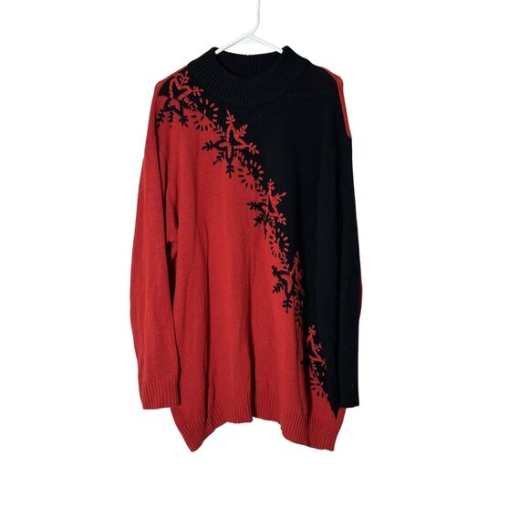 Vintage Red & Black Floral Knit Sweater Long Sleeve Pullover Plus Size 3x - Picture 7 of 7